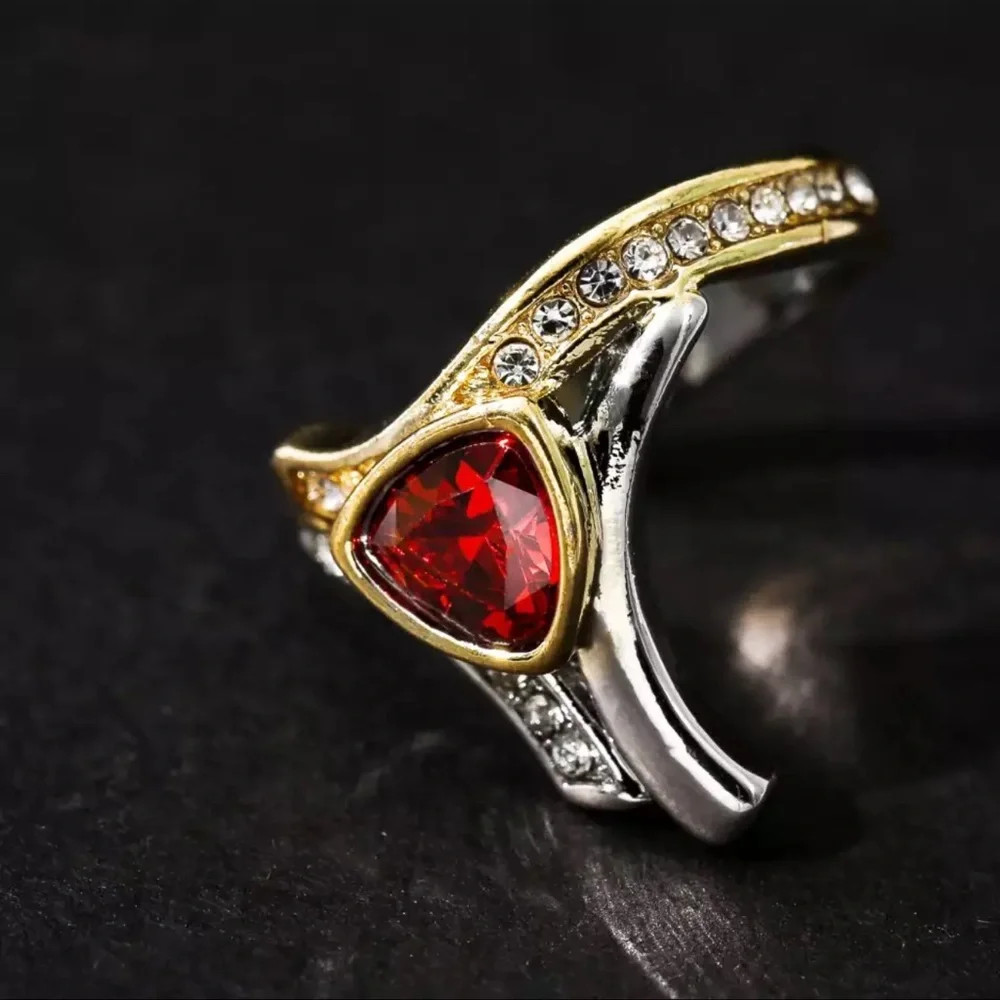 New S925 Sterling Silver 14K gold Two-Color Natural Ruby & White Sapphire Ring
